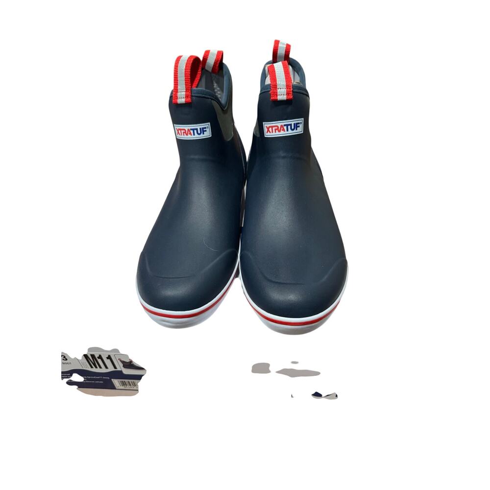 XTRATUF Ankle Deck Boots Men’s 11 Navy Red Waterproof Rubber Slip Resistant